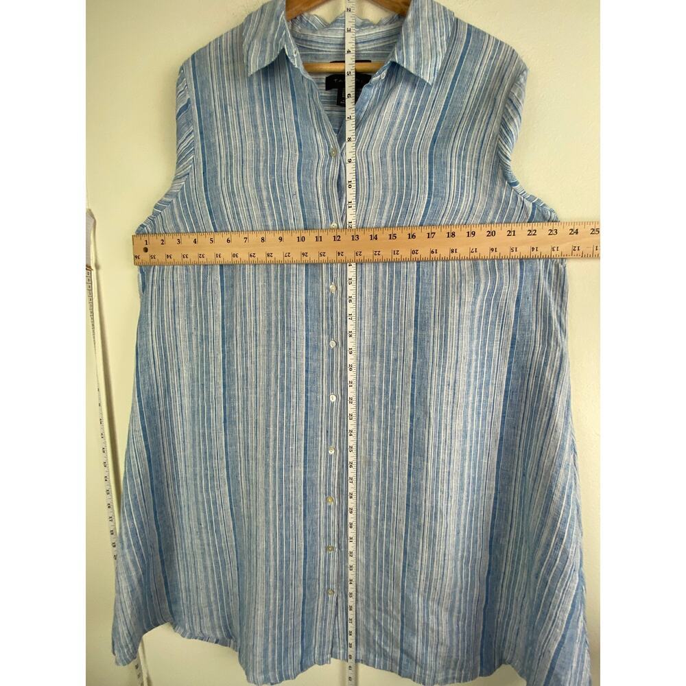 Tahari Linen Stripe Shirtdress Blue White Button Front 1X - Picture 11 of 11